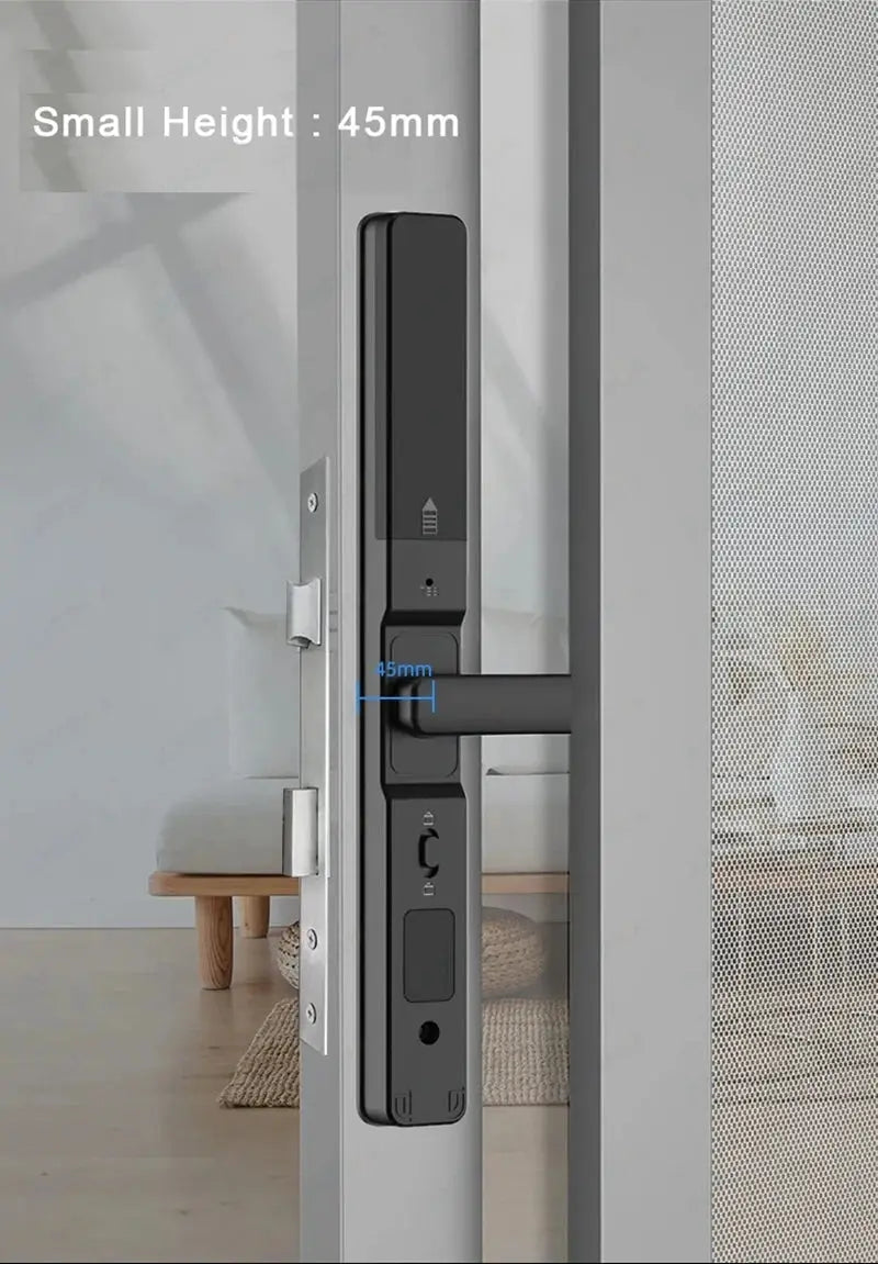 Waterproof sliding door smart lock in black aluminum with fingerprint and RFID access