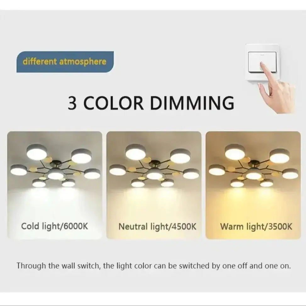 Modern LED chandelier with three color temperatures (cold 6000K, neutral 4500K, warm 3500K) ceiling pendant lamp