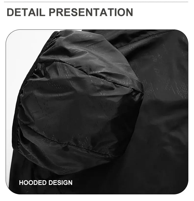 Hooded waterproof hiking jacket, black, unisex outdoor rain coat.