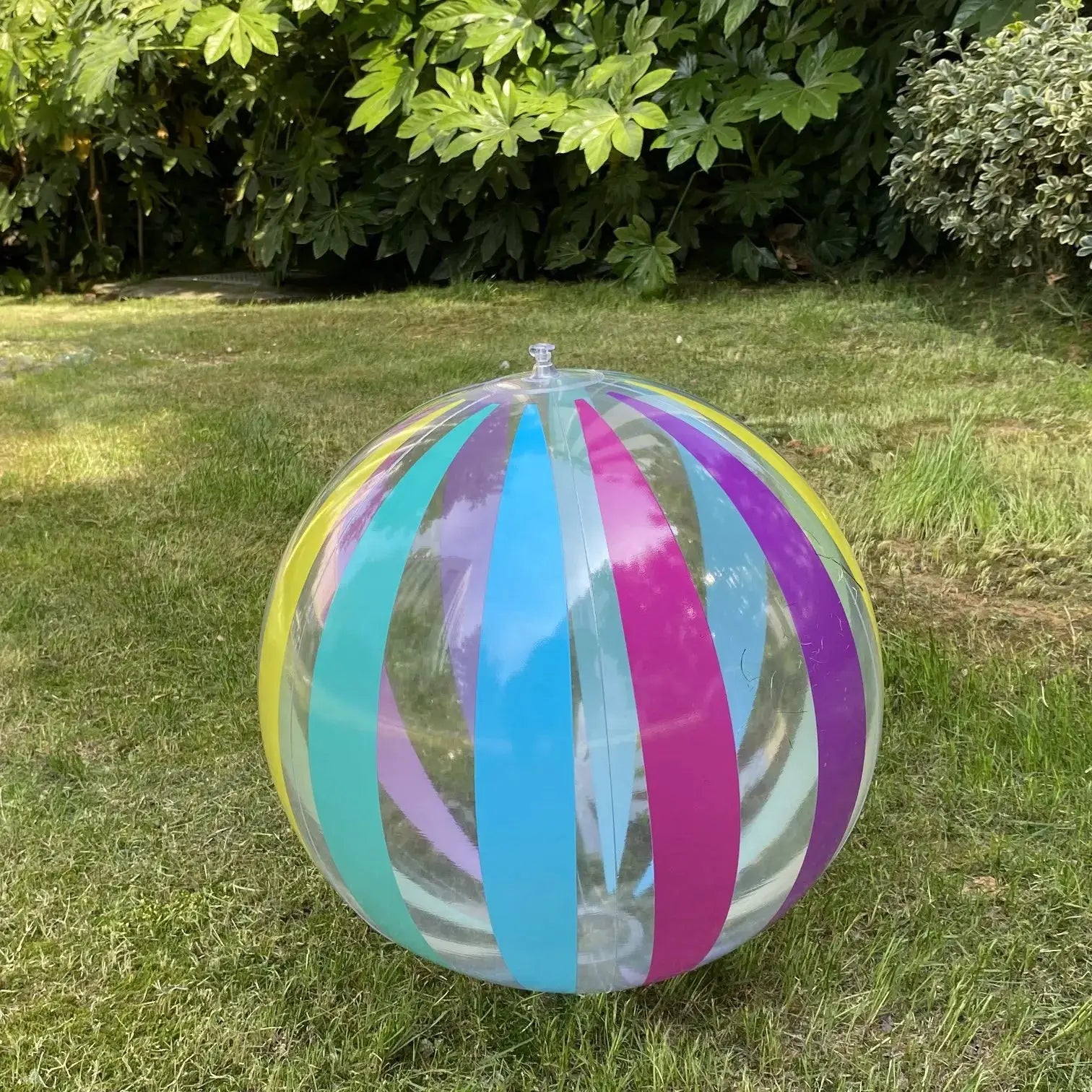 15.35 Inch Colorful Striped Transparent Inflatable Beach Ball For Beach Pool Party Games