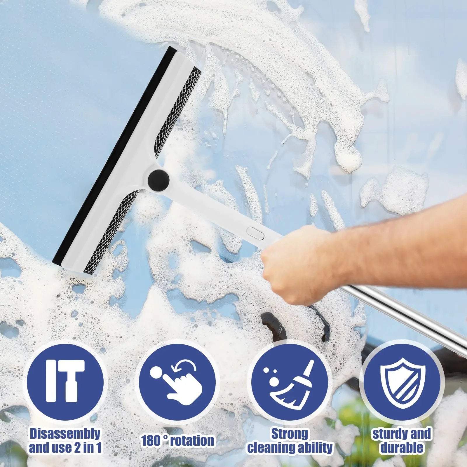 Extendable window cleaner tools set with 180° rotatable head and long handle