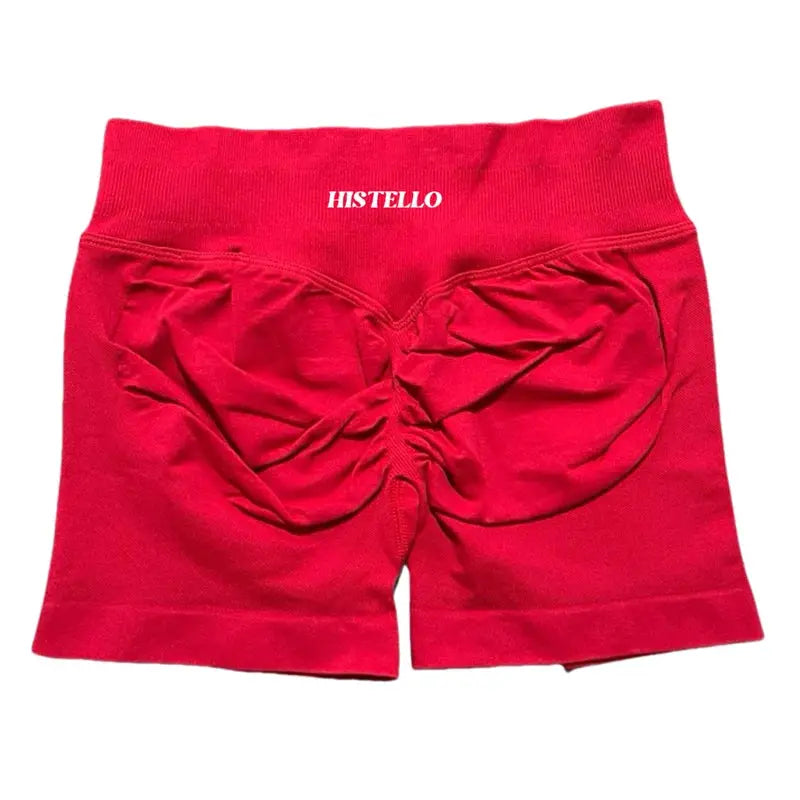 HISTELLO red women's low-waist seamless sport shorts with ruched back and breathable stretch fabric