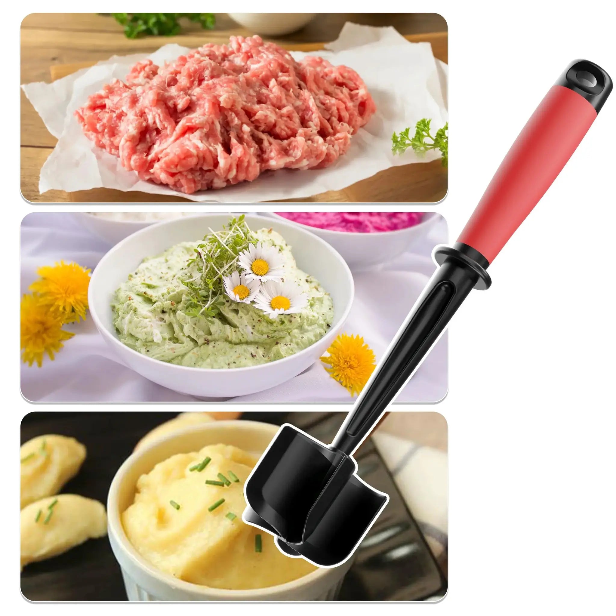 Meat Chopper And Masher With 5-Blade Heavy Duty For Burgers And Hash Browns Nonstick Dishwasher Safe Heat Resistant Grip