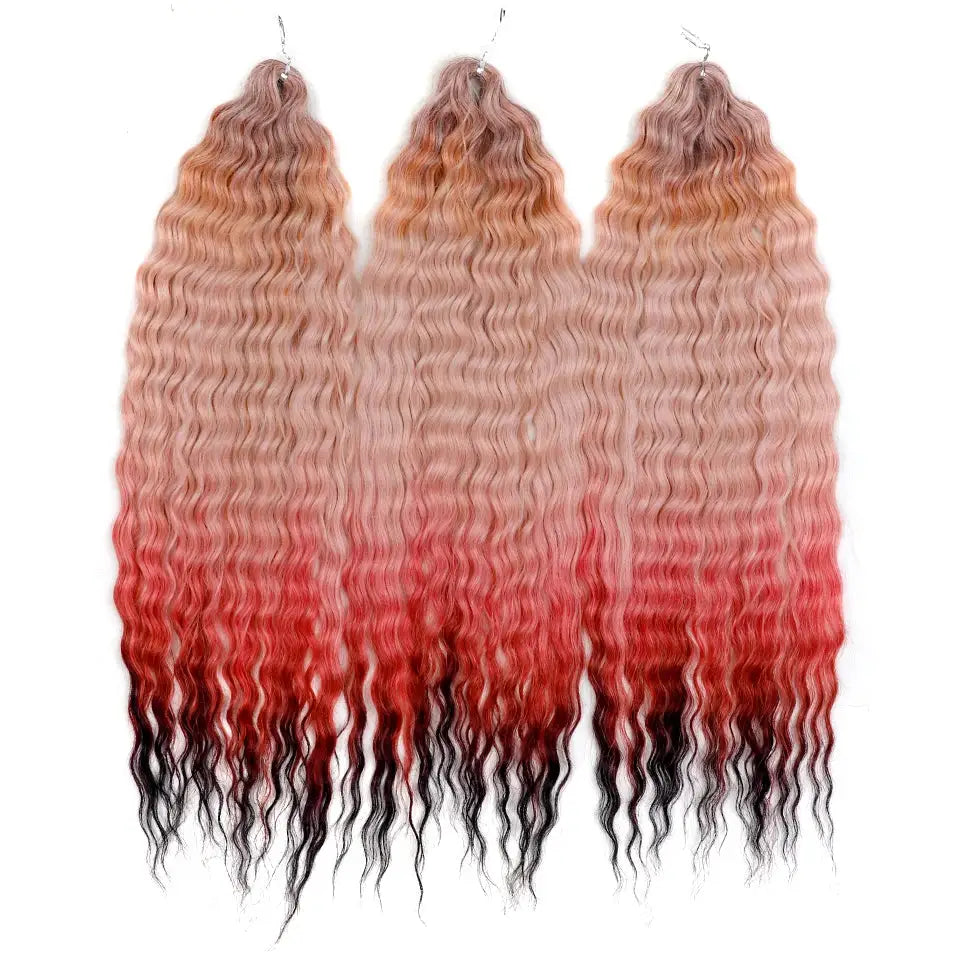 Ariel Synthetic Twist Crochet Hair bundles, 22in water-wave, ombre blonde-pink-red-black, 300g 3pcs Simples Market