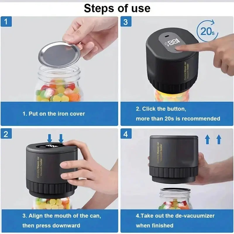 Cordless Electric Mason Jar Vacuum Sealer Kit For Wide Mouth Jars Ideal For Fermentation And Food Preservation