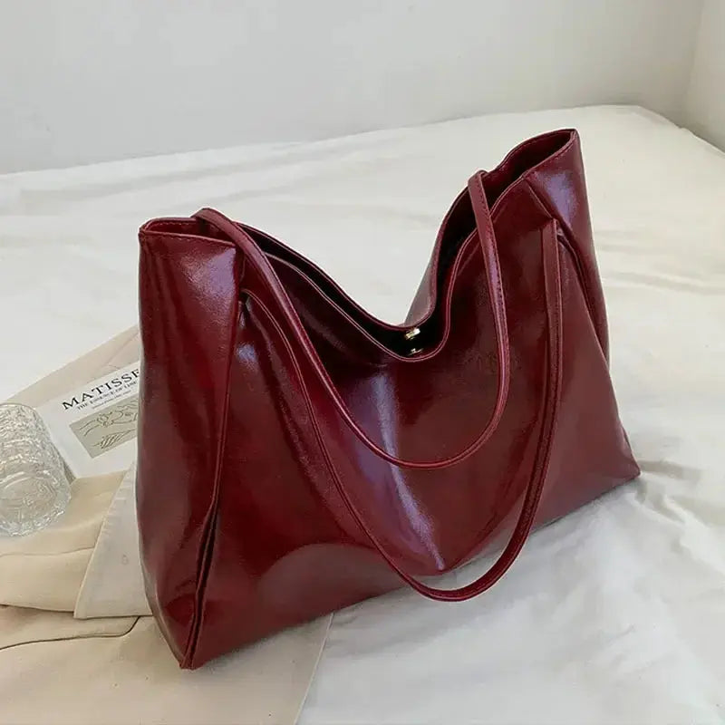 Women tote bag burgundy PU leather for everyday use