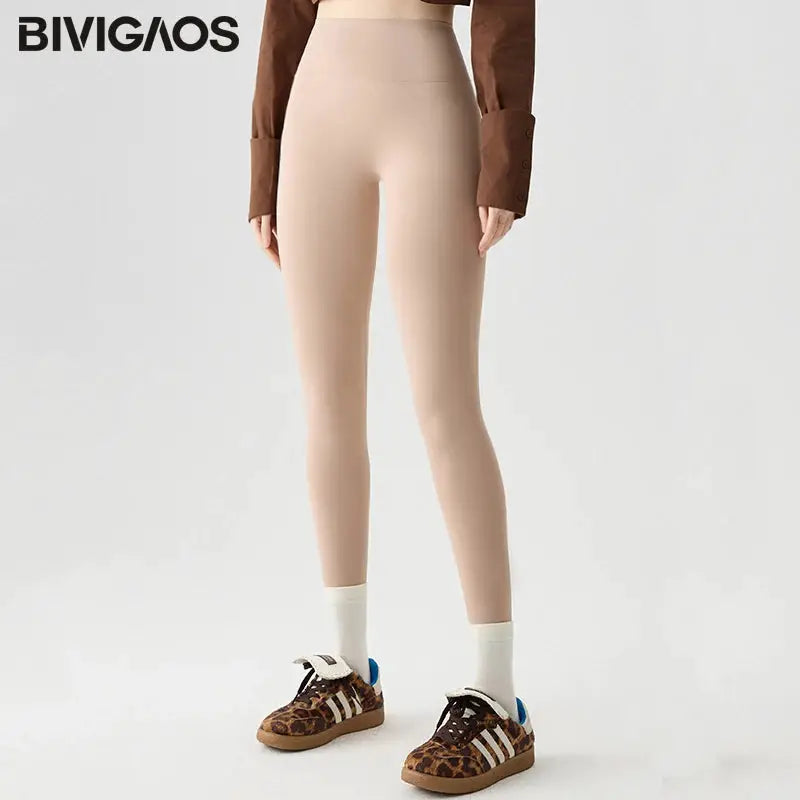 BIVIGAO seamless sharkskin leggings, beige nude, tight-fitting athletic pants