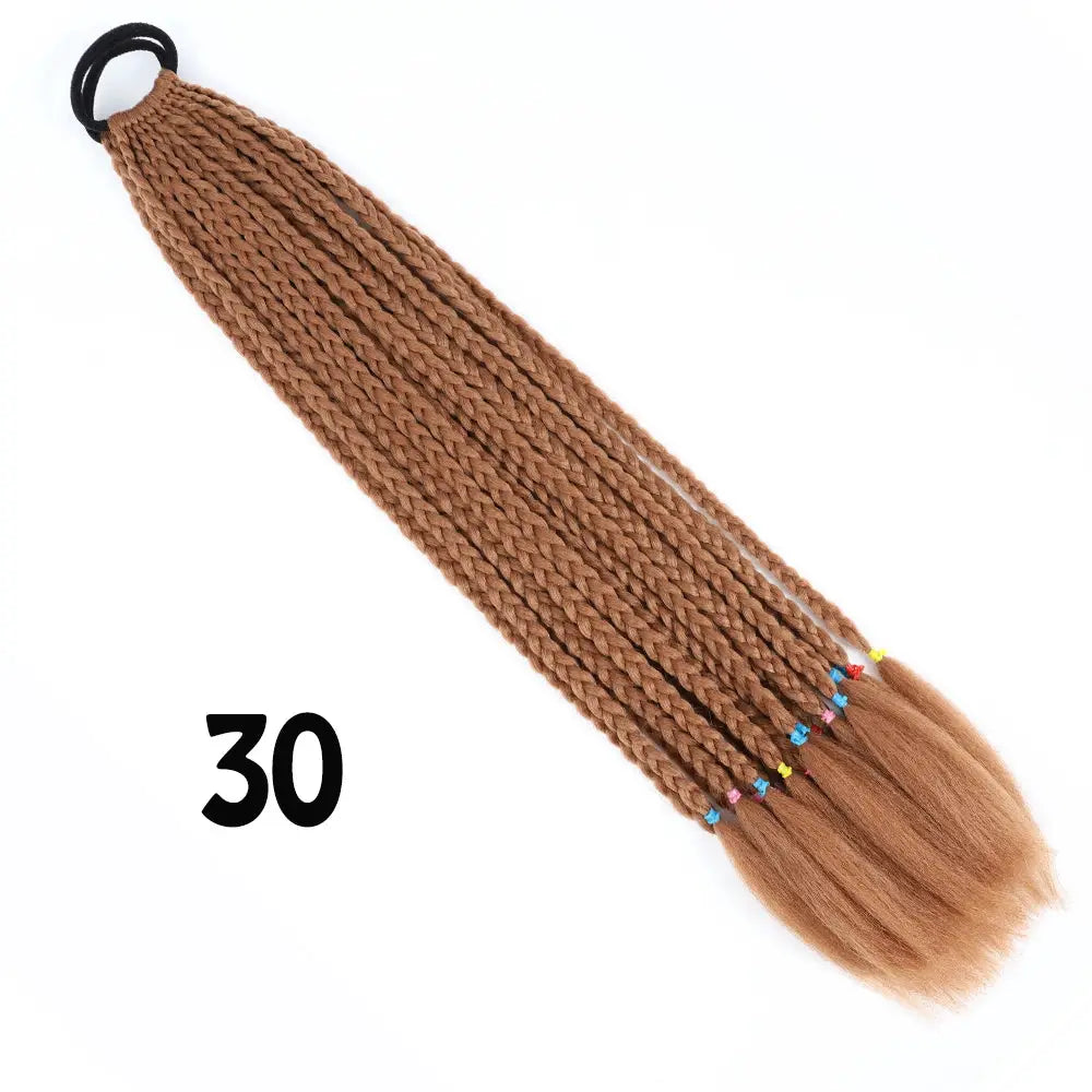 Synthetic gradient rainbow braided ponytail extensions with elastic band, 24-inch length, for girl