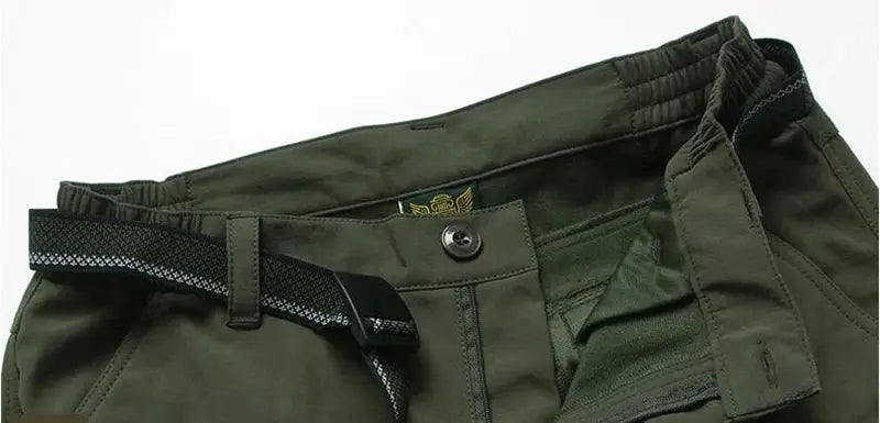 Simples Market outdoor tactical pants olive green fleece-lined cargo trousers with belt