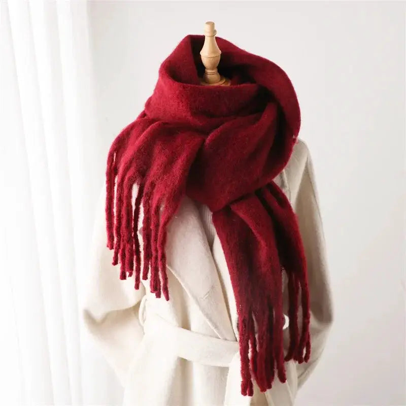 Luxurious Faux Cashmere Winter Scarf for Women Thick Soft Warm Wrap with Tassels