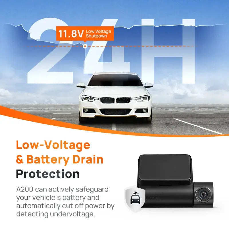 70mai A200 black dual-channel dash cam with 1080p HDR and 2'' IPS screen, parking monitor