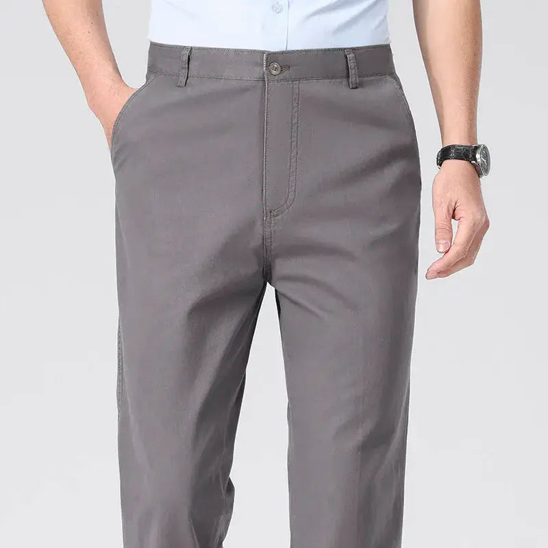 Men's gray chino pants with pockets, lightweight business casual trousers