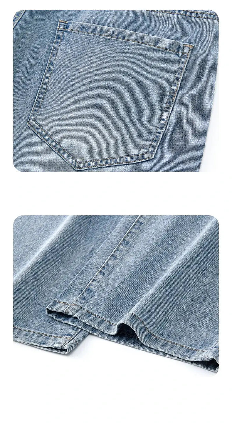 Simples Market men's light blue denim jeans with back pocket and cuffed hem, straight casual fit