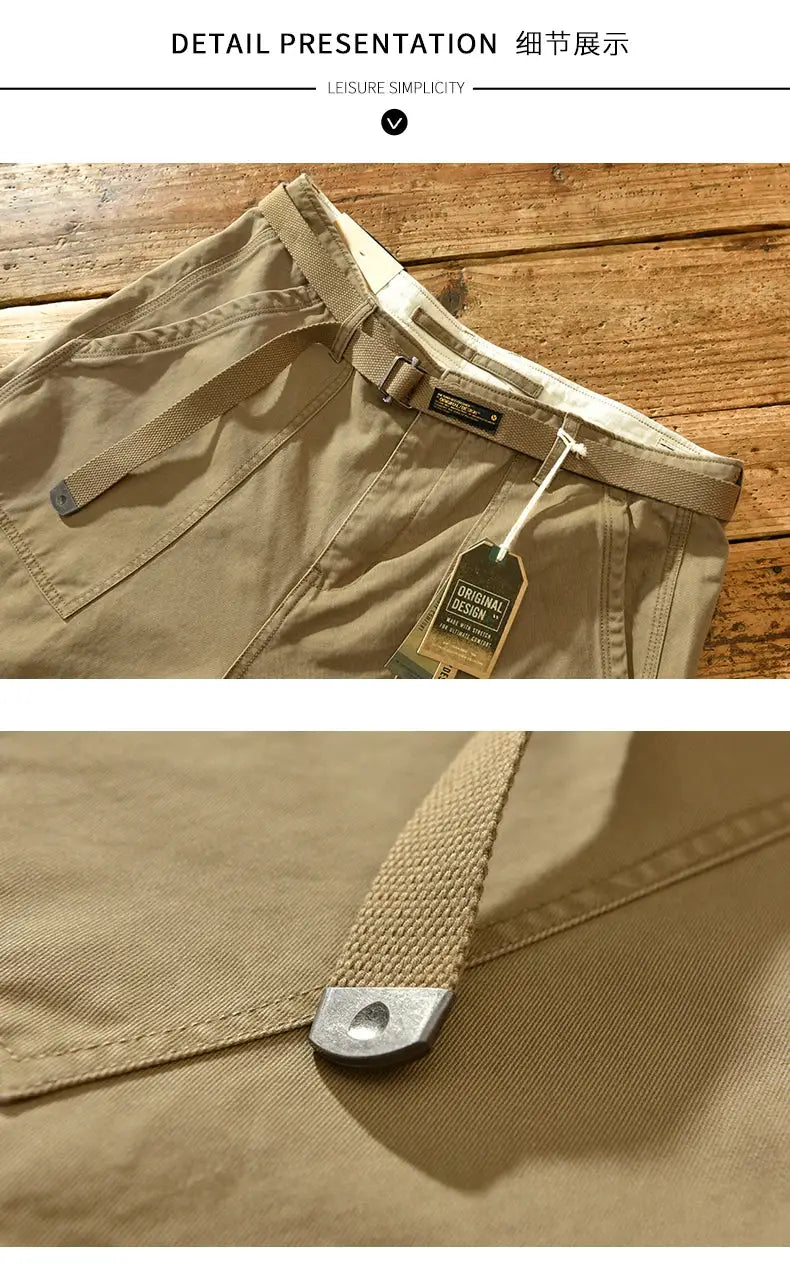 Khaki cargo workwear pants for men by Simples Market with adjustable belt