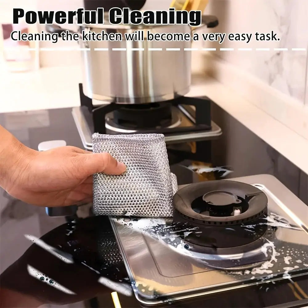 Simples Market steel wire cleaning cloth scrubber, double-layer iron microfiber mesh, silver
