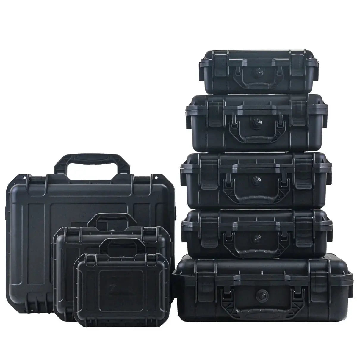 8-piece hard tool case set, black waterproof cases with pre-cut foam storage