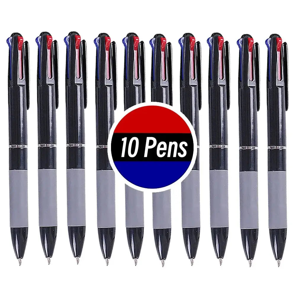 3-in-1 red/black/blue ink ballpoint pens set, 0.7mm, 10 pens