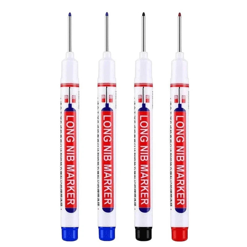 Simples Market 4-piece long-nib marker set with blue/black/red caps, 20mm deep-hole nibs for metal perforating