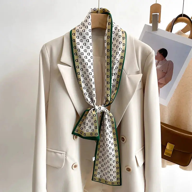 LuxeSilk Silk Feel Printed Design Scarf Versatile Long Narrow Silk Shawl For Fashionable Styles