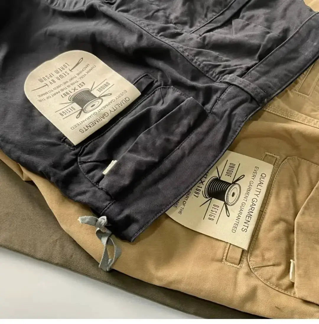 Men's cargo pants, black and khaki, pure cotton, loose straight-leg fit with tags