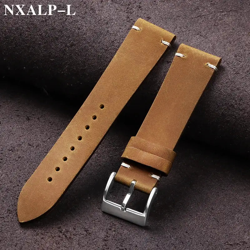 Heritage Vintage Oil Wax Leather Watch Band 18mm To 22mm Handmade Stitching Cowhide Strap For Omega Seiko Smartwatch