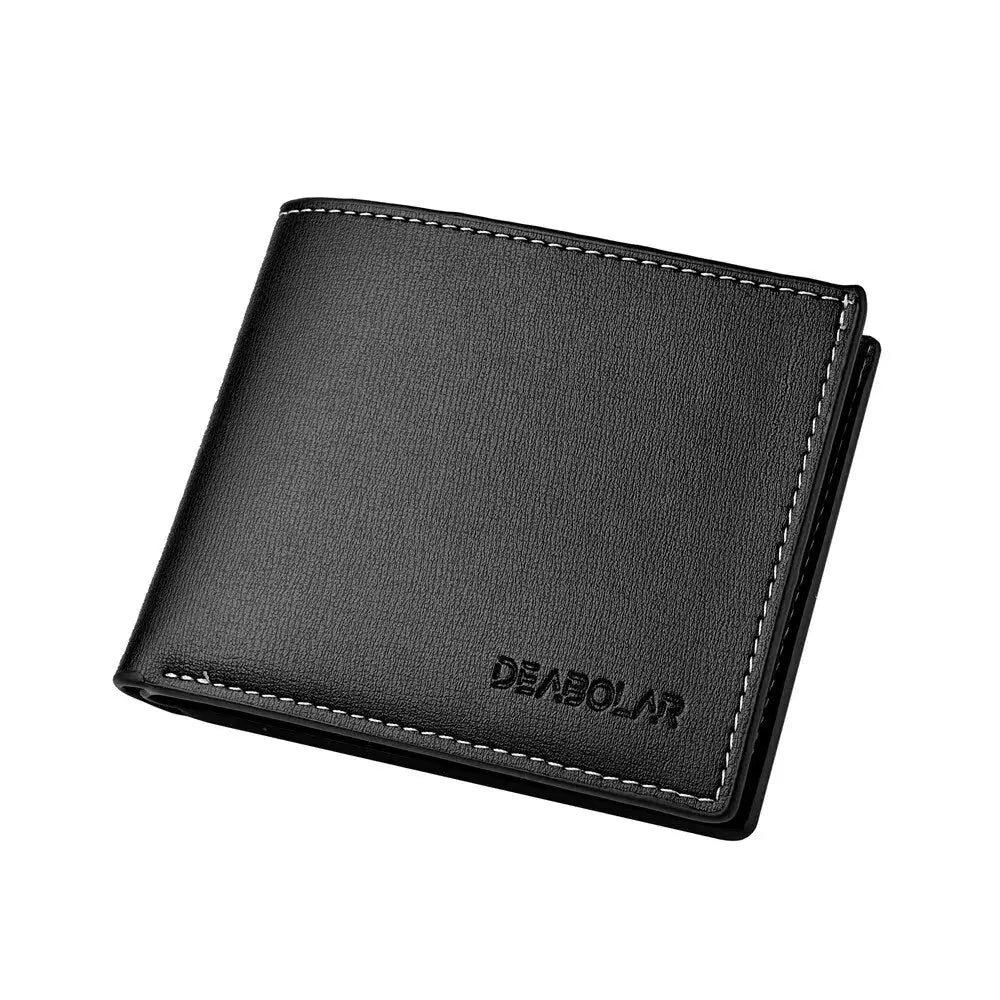 Wallet DEABOLAR black PU leather men's short slim folding card holder