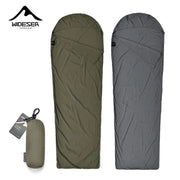 Outdoor ultralight mummy sleeping bag liner, Simples Market, olive green/gray, with carry pouch (two shown)
