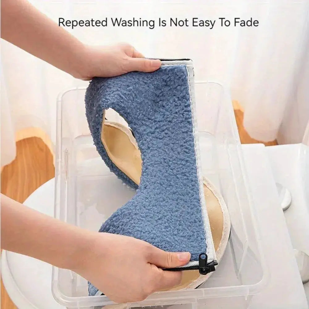 Toilet seat cushion set, blue plush, with zipper and handle; machine washable; fits most toilets.