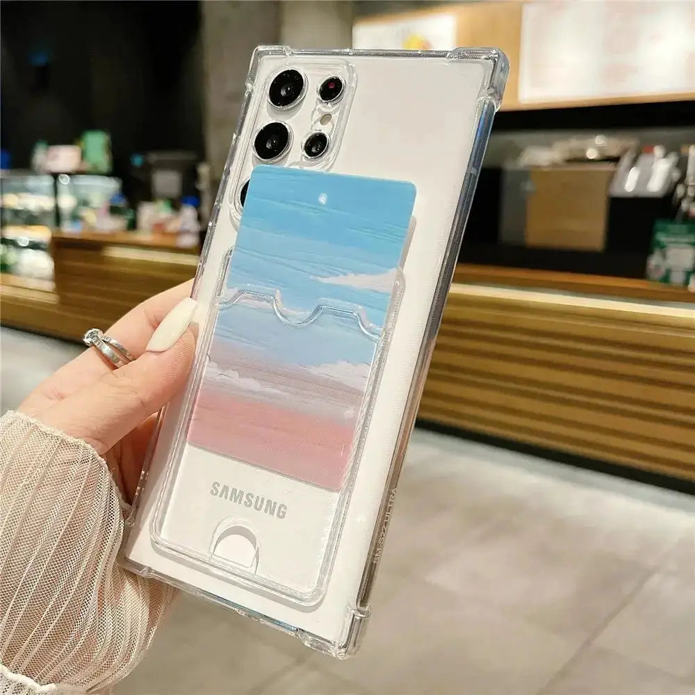 NovaGuard Clear Shockproof TPU Wallet Case For Samsung Galaxy S24 S23 S22 S21 Ultra Note Series Card Holder Slim Transparent