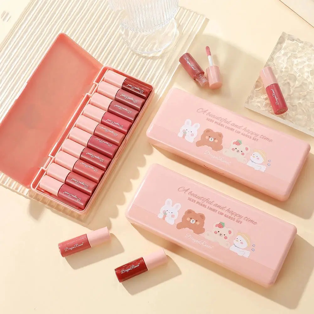 LuxeLips Set Of 10 Shimmer Lip Glosses Moisturizing Formula Non Sticky Long Lasting Pearlescent Shine