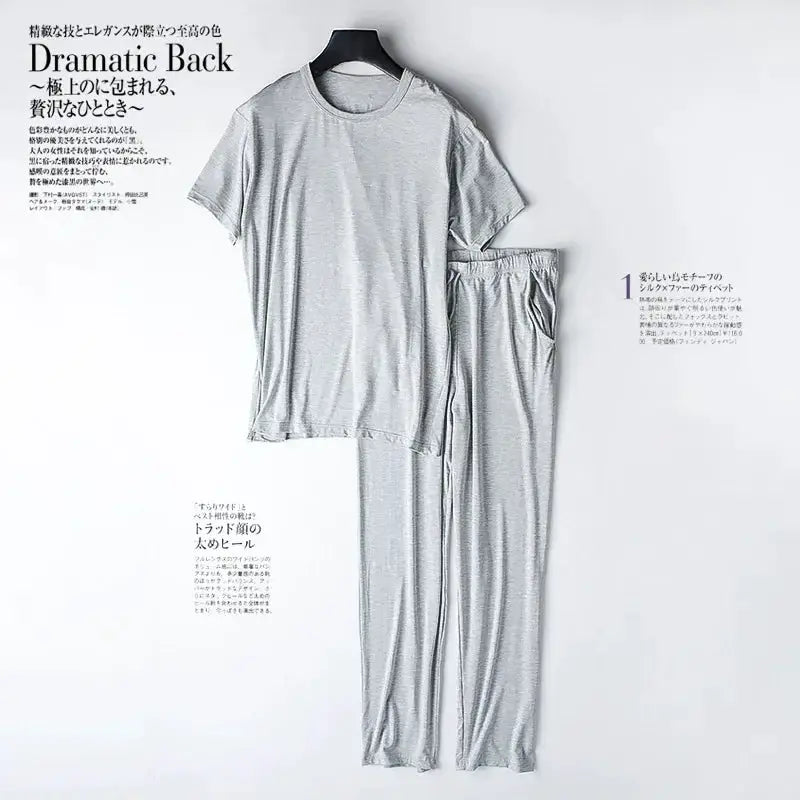 Men's spring and summer new modal pajamas two-piece short-sleeved trousers thin large size loose sports home wear suit sleepwear