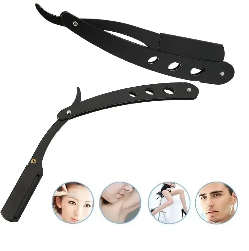 Classic Black Folding Barber Razor Stainless Steel Shaver For Face Underarms And Pubic Hair
