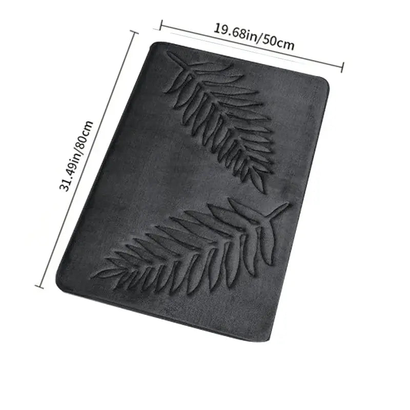 3-piece memory foam bath mat set with leaf-embossed dark gray rugs, washable 50x80 cm