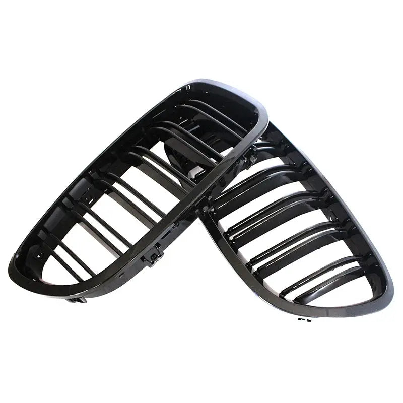 BMW 5 Series kidney grille pair, gloss black dual-slats, racing-style replacement part