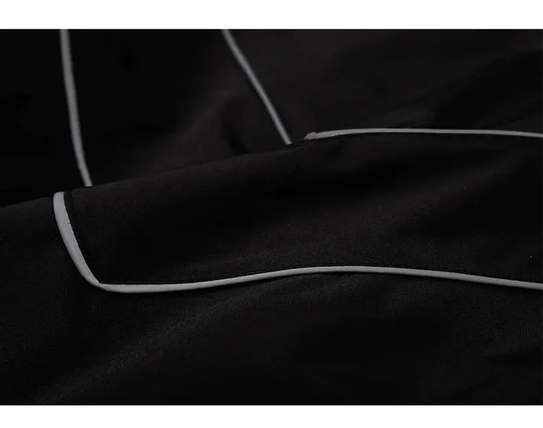 Hip Hop varsity windbreaker jacket, black with white piping trim, unisex lightweight fashion coat