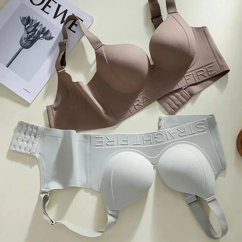 Simples Market two nude and white longline bras with molded cups and wide back bands