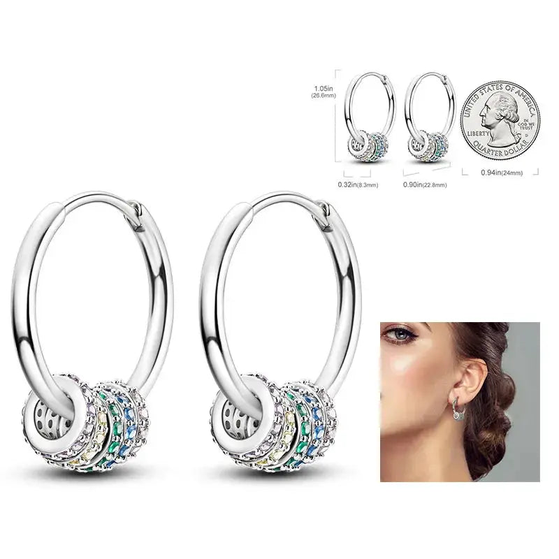 925 Silver Hoop Earrings For Women Zircon Heart Shape Star Eardrops Original Fashion Jewelry