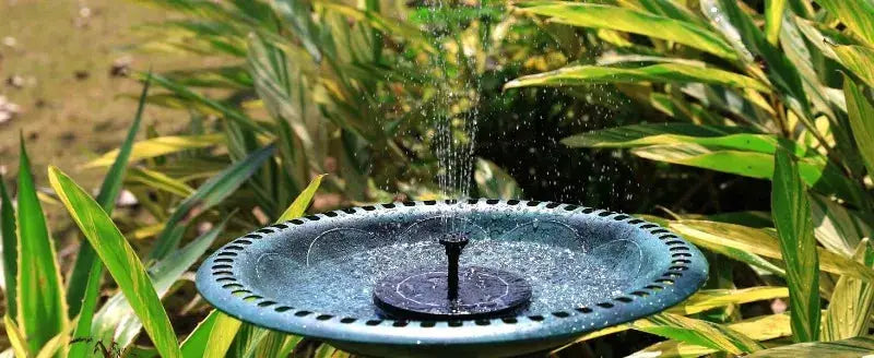 Blue round outdoor solar fountain dish for garden pond; 6-nozzle pump kit