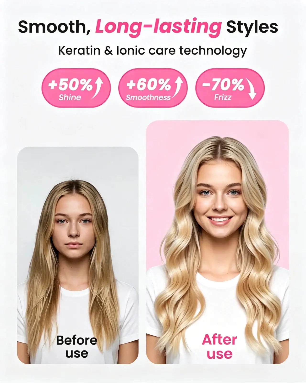 Simples Market Thermal Brush Blowout Boost 1.5-inch heated round brush for blowouts; before and after hair