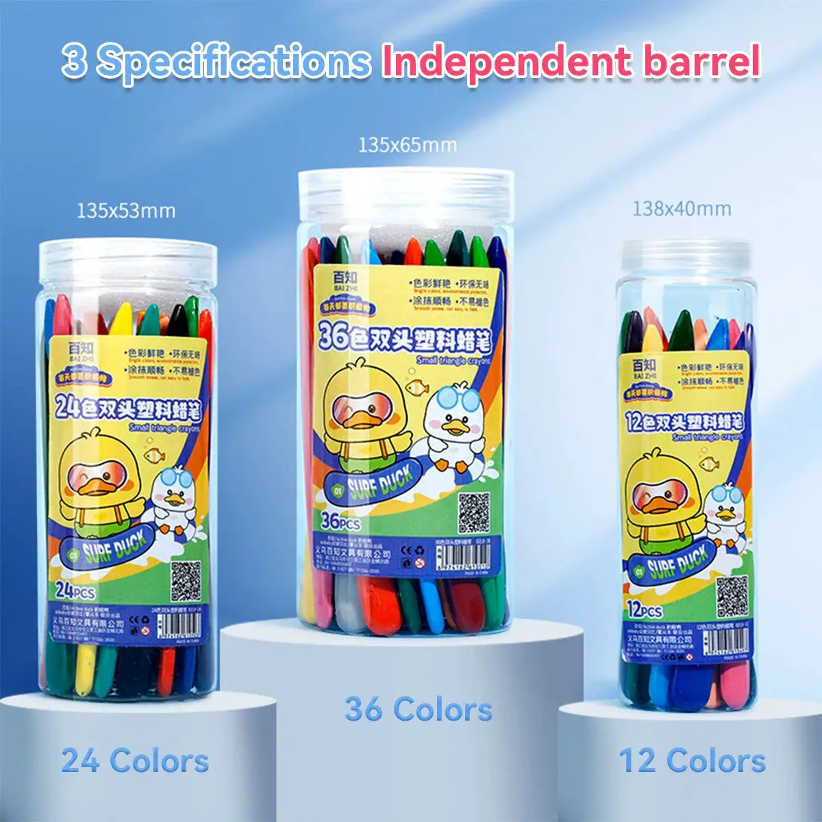 Crayon set for kids; three jars of double-headed triangle wax crayons (12, 24, 36 colors) from Simples Market