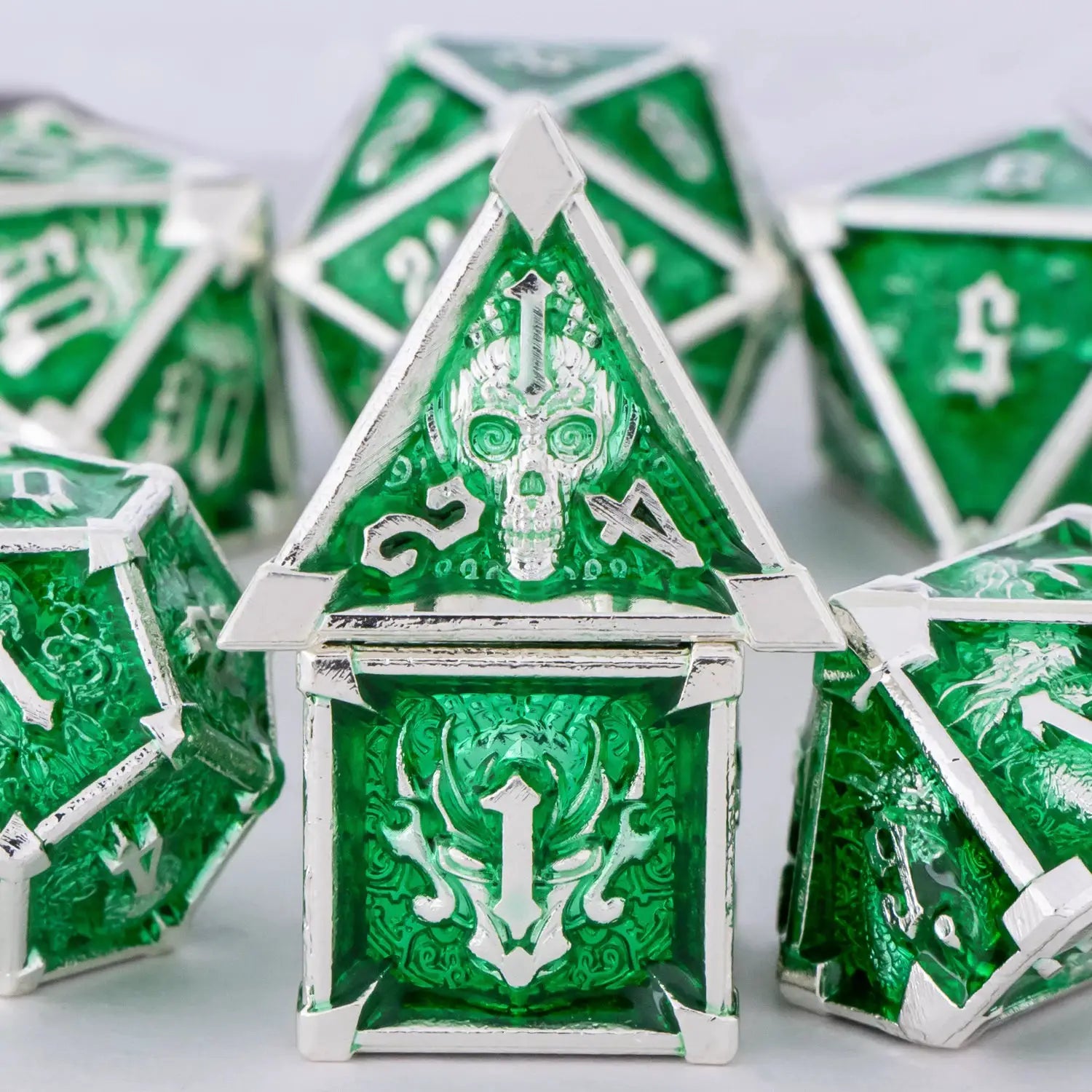 Skull And Dragon Metal Dice Set For Dungeons And Dragons Polyhedral Dice For Tabletop RPGs