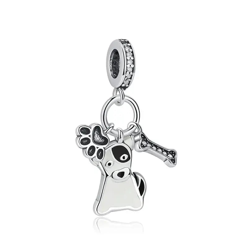 925 Sterling Silver Paw Print Charm Beads for Dogs and Cats Jewelry Pendant Fit for Bracelets Necklaces DIY Projects