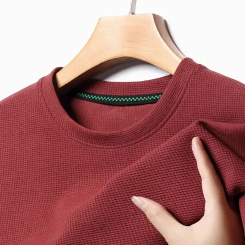 New Summer Waffle Round Neck Short Sleeve T Shirt For Men Comfortable Breathable Everyday Top