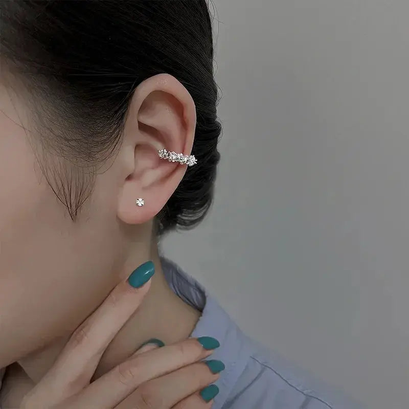 Clip-on irregular star ear cuff earring for women, silver-tone fashion jewelry