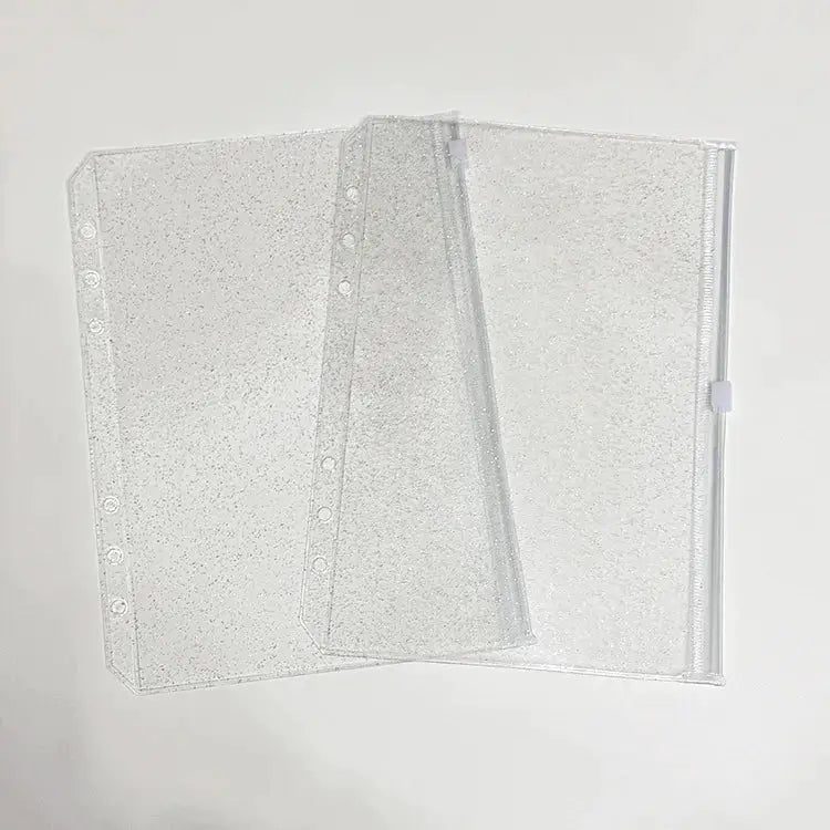 Simples Market set of 3 glitter PVC zipper binder pockets for 6-ring binders, A5–A7, transparent