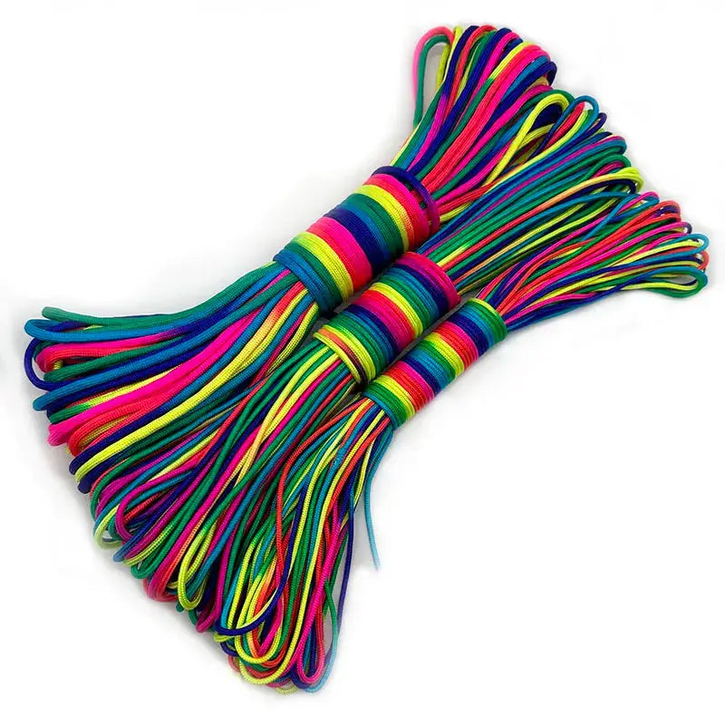 Two rainbow paracord rope bundles, multicolor 7-strand cord for outdoor survival gear