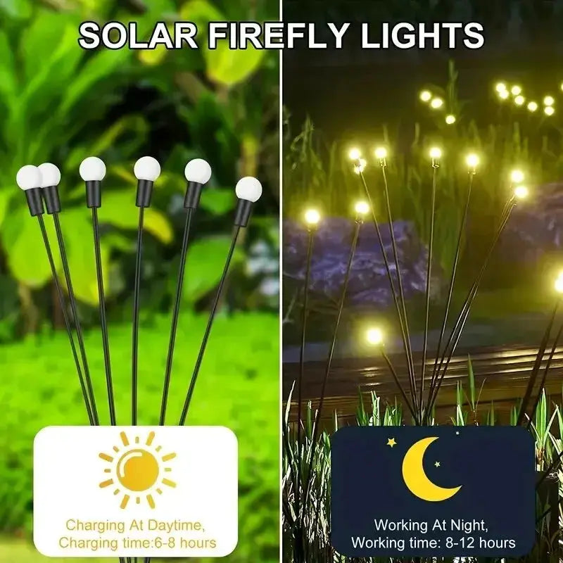 10-pack solar firefly LED garden lights on black ground stakes for Ramadan festival decor