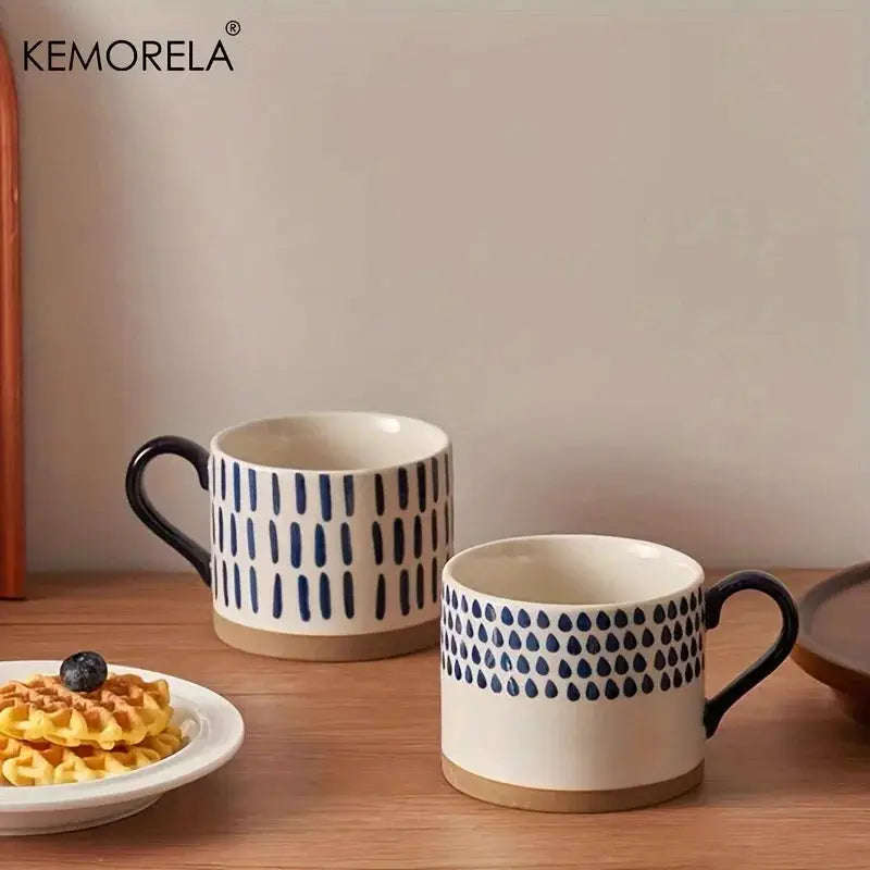 KEMORELA Nordic Ceramic Cup 450ml Large Capacity Coffee Milk Mug With Handle Retro Style Breakfast Oatmeal Gift Set