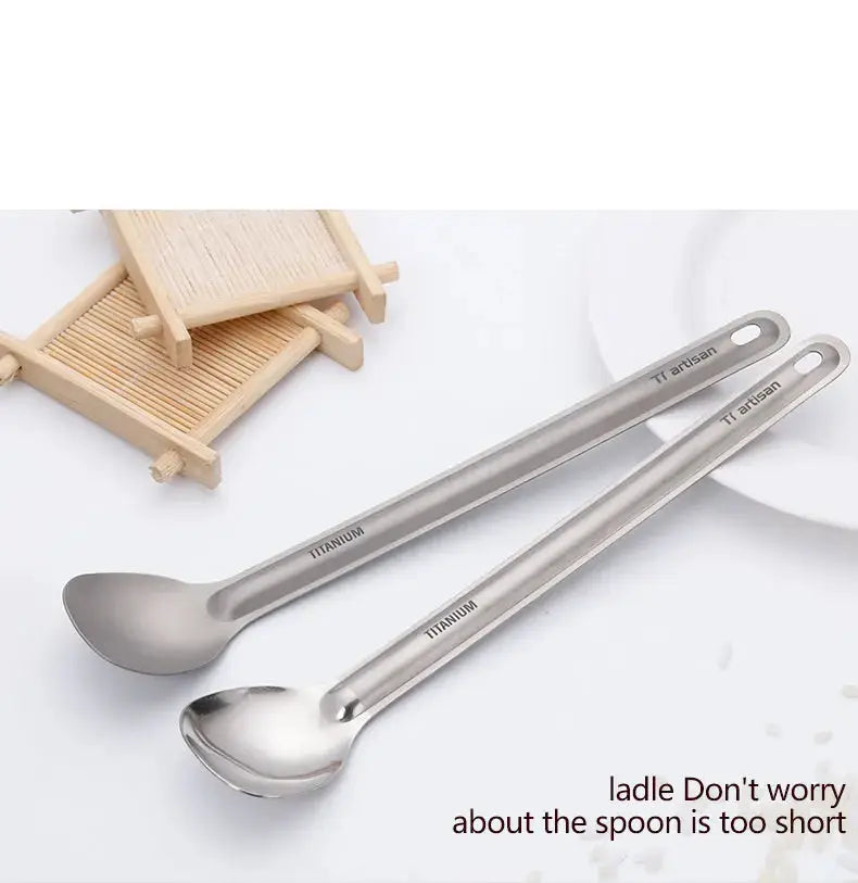 Tiartisan titanium long-handle spoons, two ultralight camping utensils for outdoor dining