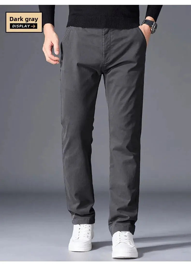 Men's dark gray cotton straight-leg casual pants with elastic waist, Simples Market